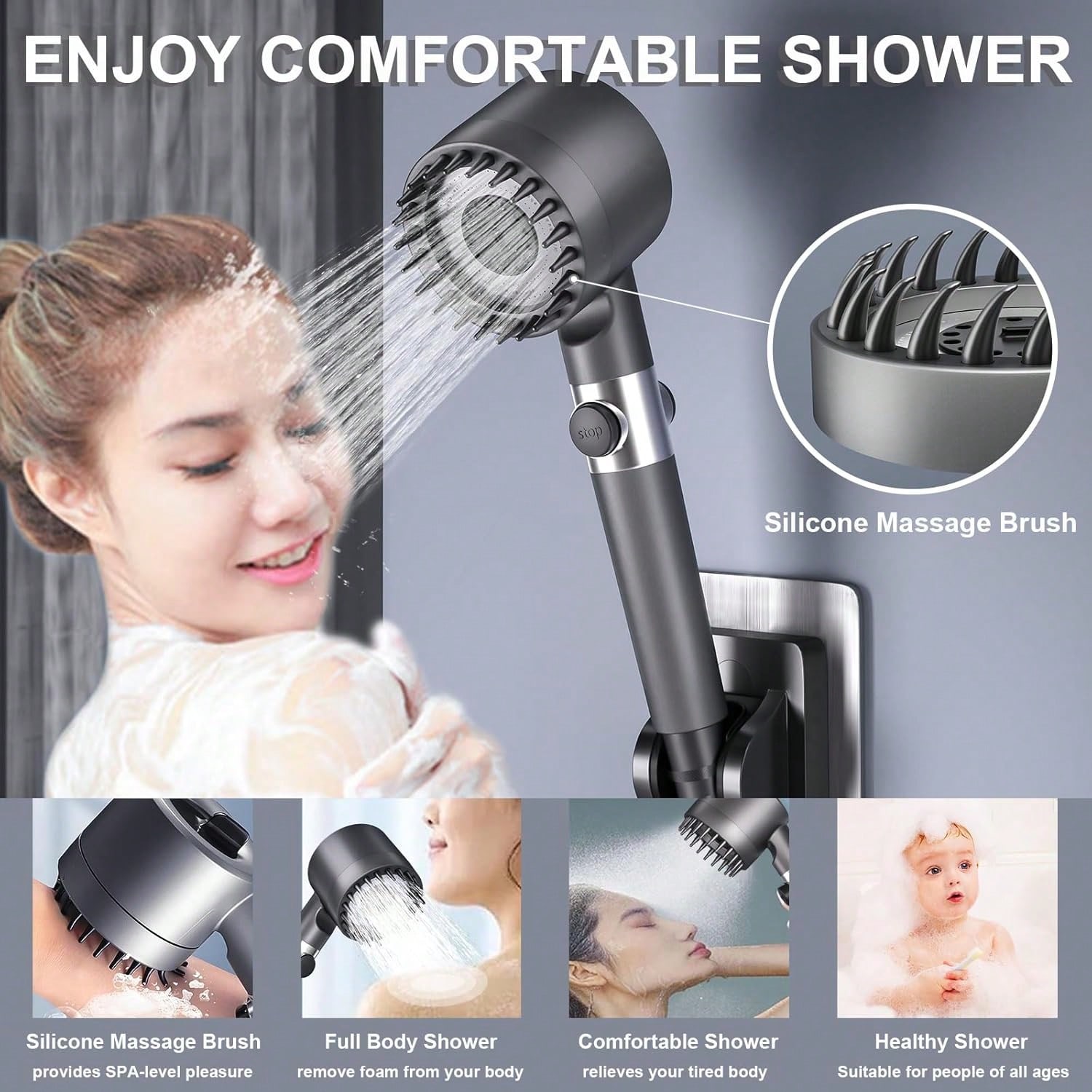 رأس دش يدوي عالي الضغط مع 5 فل - مراجعة High Pressure Shower Head Handheld وسعره