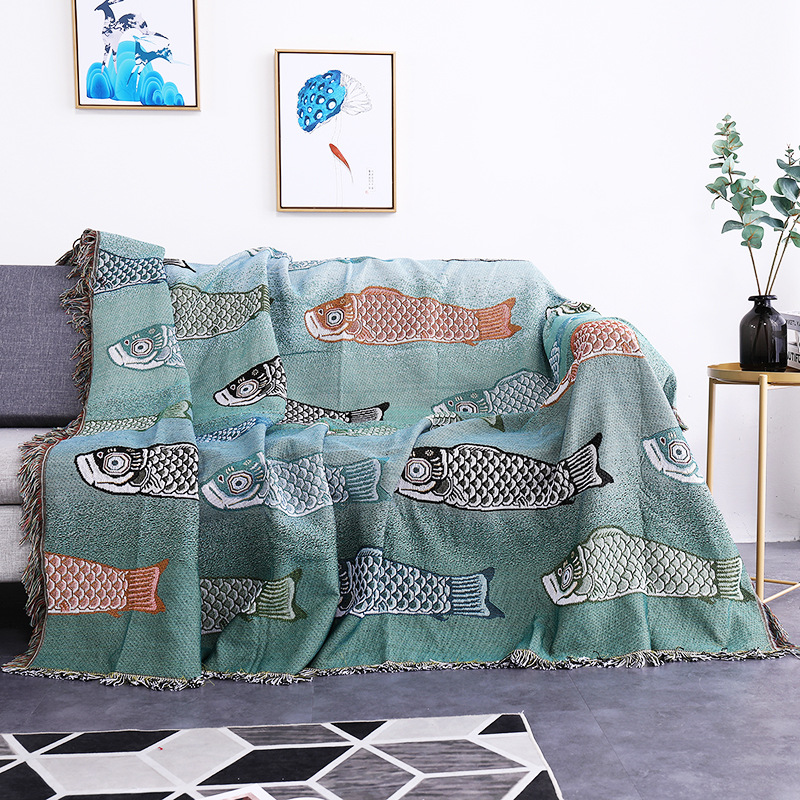 بطانية منسوجة بنقش سمك الكوي،  - مراجعة Boho Throw Blanket Fringe وسعره